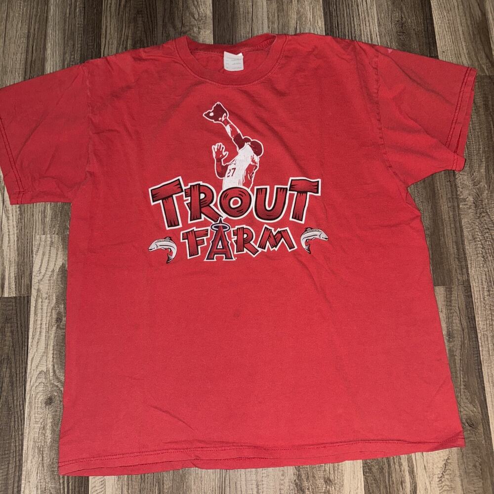 Vintage Mike Trout Anaheim Angels T-Shirt Red XL 21x27 Trout Farm
